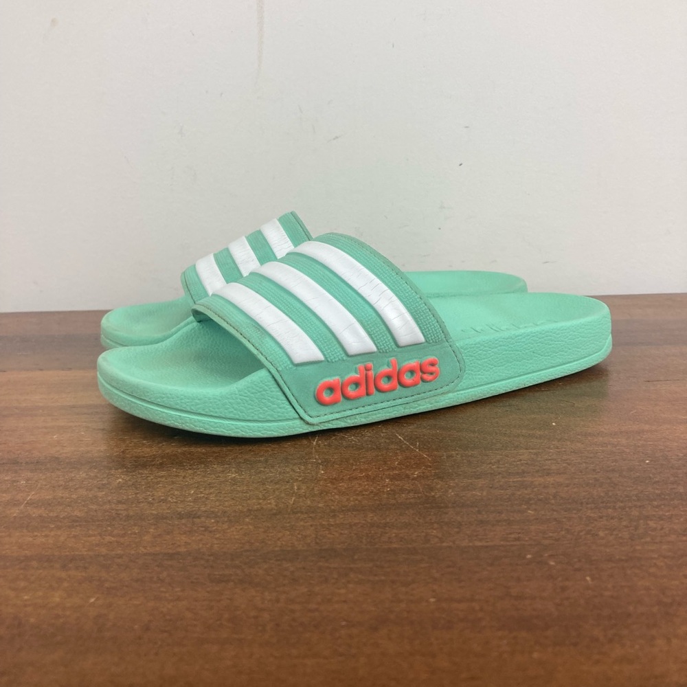 Adidas Adilette Shower Comfort Slides Green/White Unisex Kids Size 1.